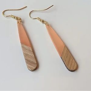 Natural Wood Patchwork  Foil Water Drop Earrings